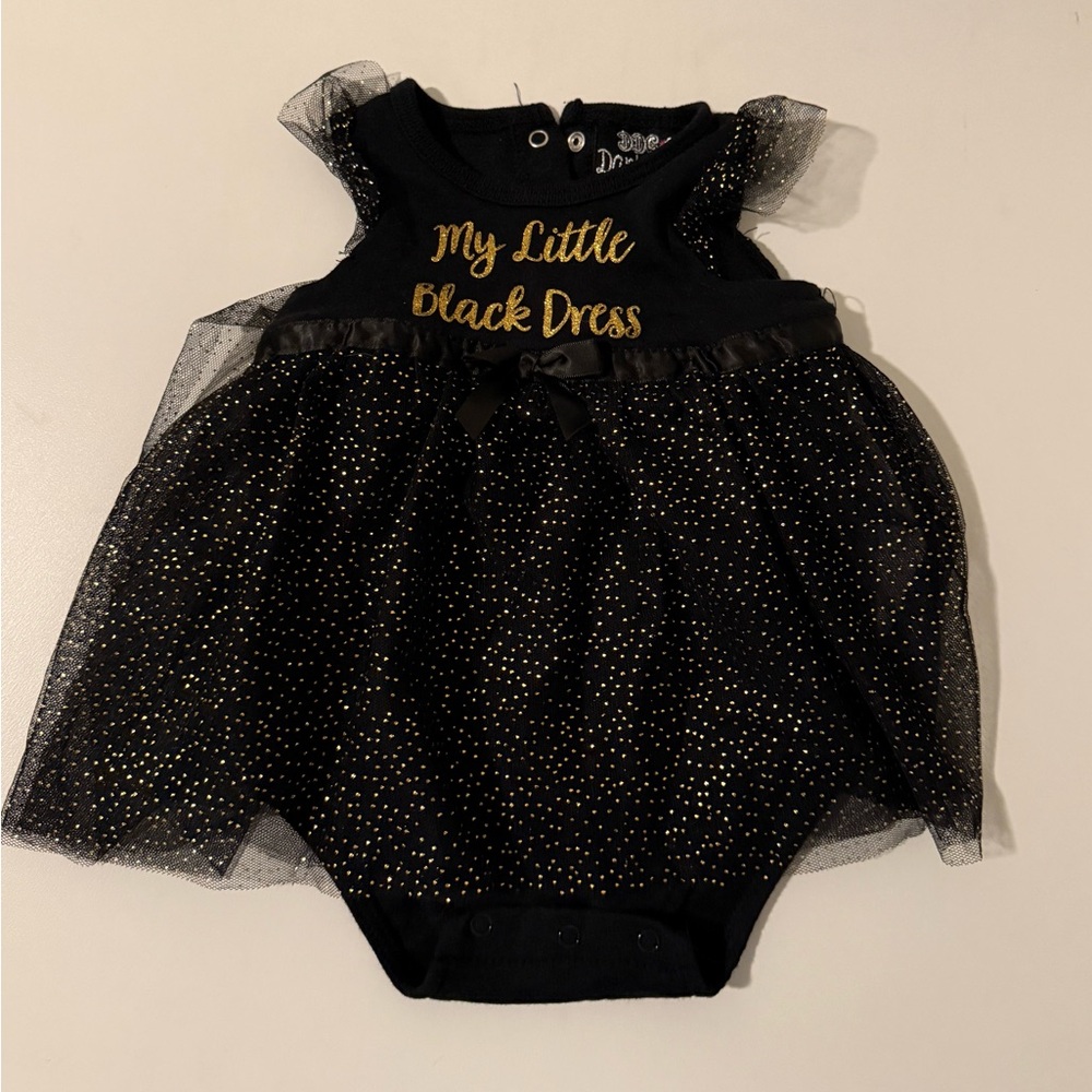 Like New! My Little Black Dress Baby Tutu Onesie - Black & Gold, 3-6 Months